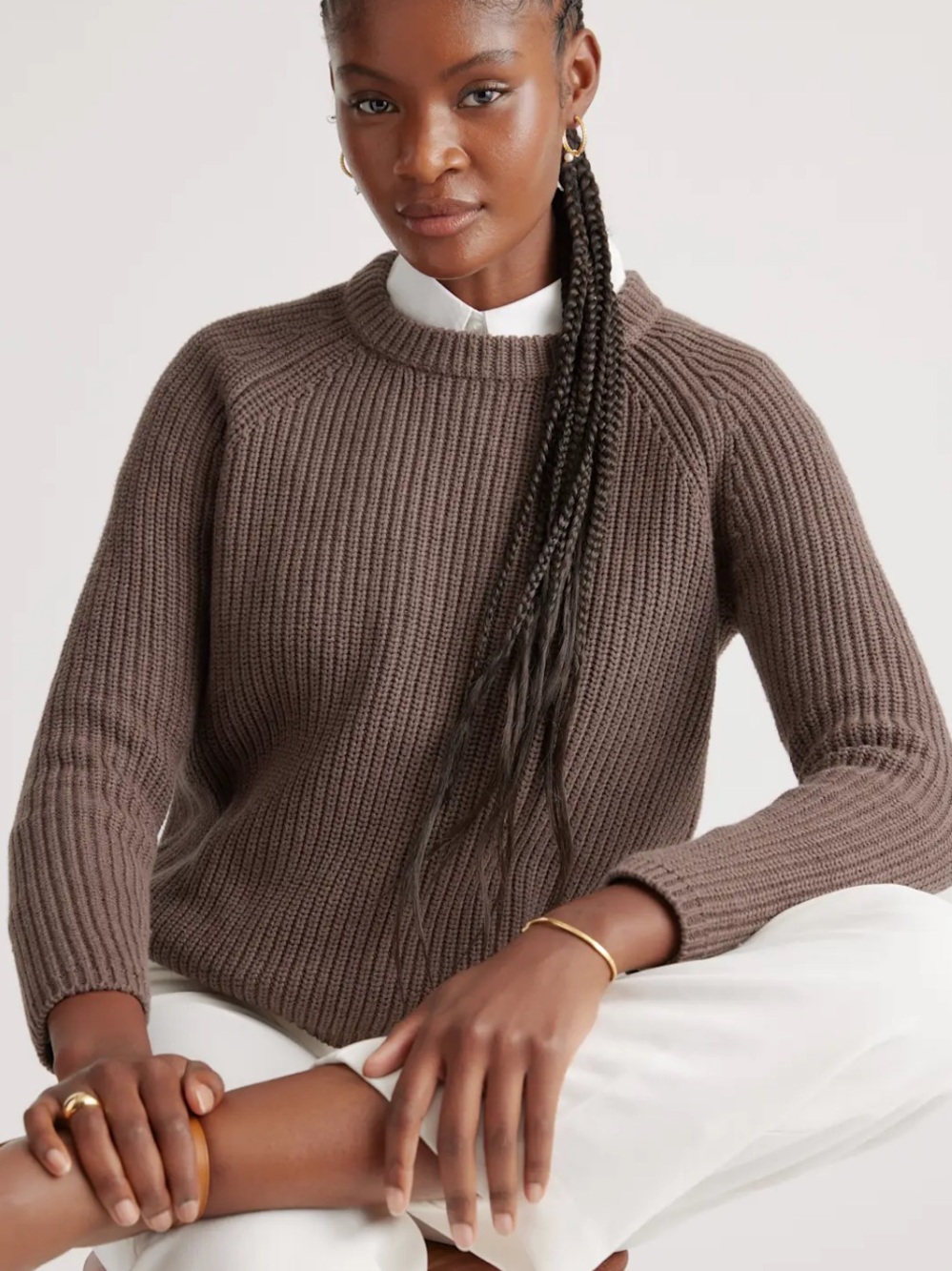 Quince Women’s Brown Rib-Knit Crewneck Sweater - Picture 4 of 4